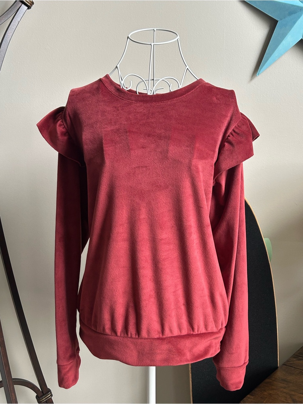 LC Lauren Conrad Burgundy Ruffle Shoulder Sweatshirt